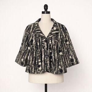 Trina Turk Abstract Print Jacket Black Gray White Button Front Blazer Small